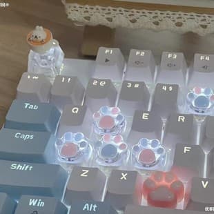 2025 New Colorful Translucent Cat Paw Keycap Transparent Cute Pink Cherry MX Cross Shaft Resin Mechanical Keyboard Keycap