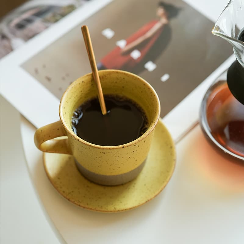 Cross-border Japanese-style rustic ceramic coffee cup, restaurant water cup, afternoon tea mug with spoon, vintage ceramic coffee cup and saucer set