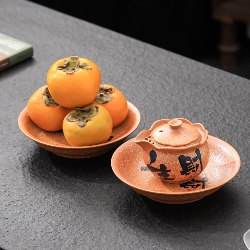 Flint Red Original Ore Coarse Pottery Pot Saver Dry Brewing Plate Covered Bowl Teapot Base Fruit Plate Chinese Retro Gongfu Tea Set Accessories