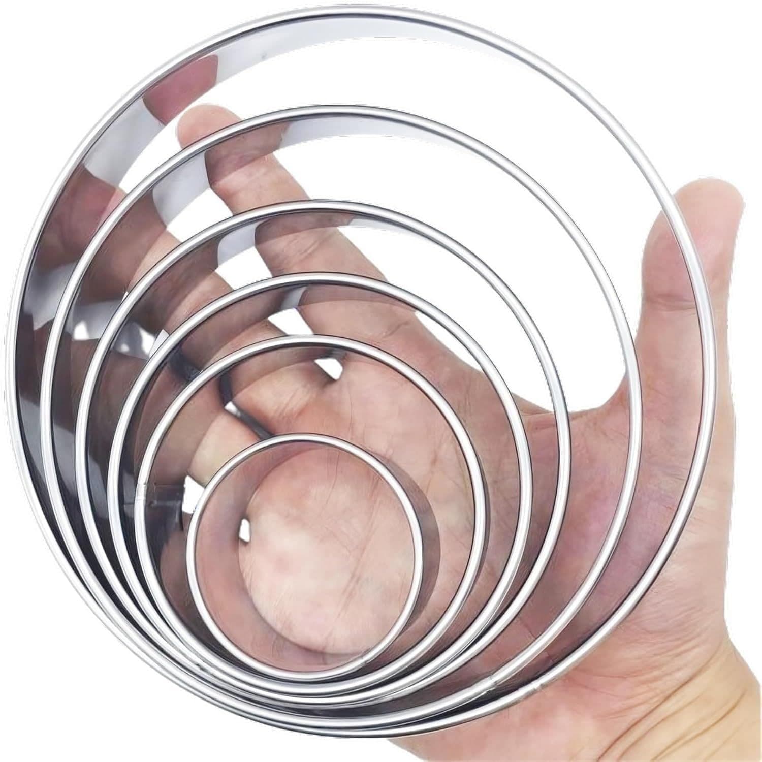 Cross-border large stainless steel round cutting mold 6-piece set mousse ring mold cake tower ring baking biscuit cutting mold