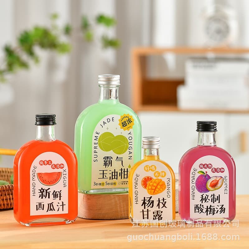 New juice bottle internet celebrity ins cold brew coffee milk tea drink glass empty bottle takeaway refill bottle portable flat bottle