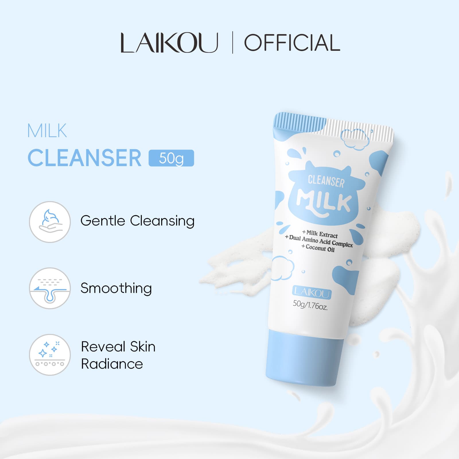 Cross-border New Product Laikou Milk Facial Cleanser 50g Moisturizing Hydrating Pore Cleansing Cross-border Trade Wholesale