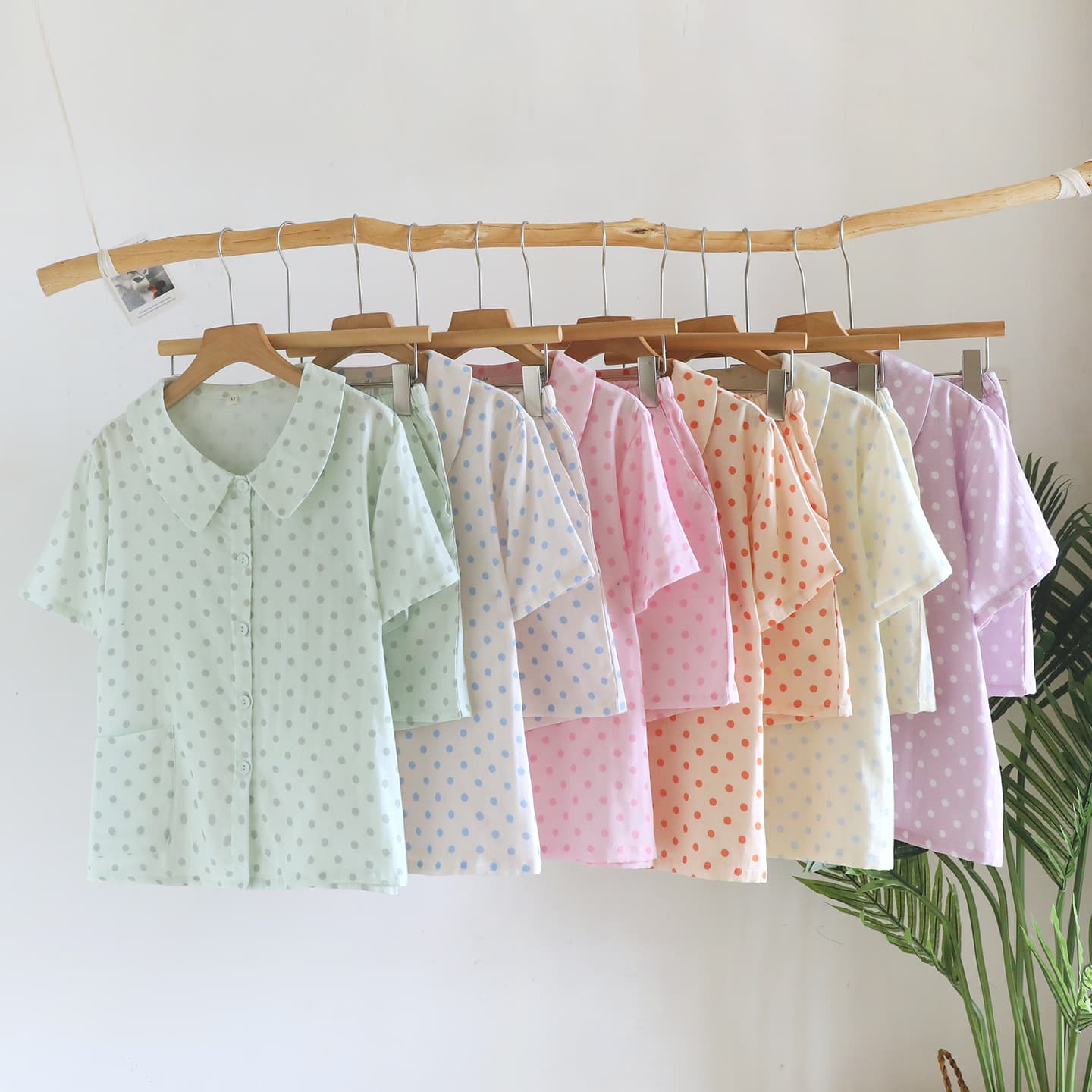 Double-Layer Gauze Small Fresh Polka Dot Short Sleeve Short Pants Cardigan Pajamas Women Cotton Homewear Casual Plus Size Set