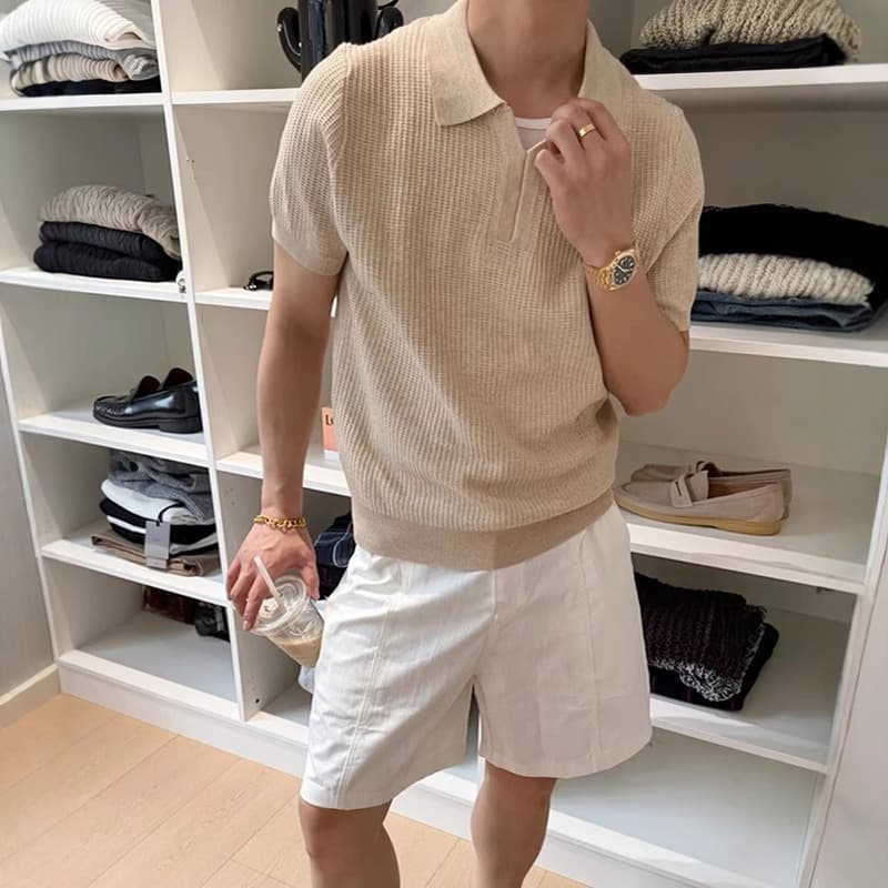 American Retro Polo Shirt Short Sleeve Men's 2025 Summer New Minimalist Old Money Style Knit Sports T-Shirt Top