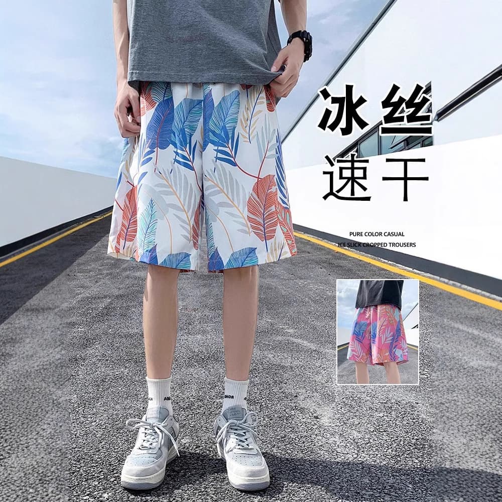 Men's Beach Shorts Summer Thin Quick-Dry Swim Trunks Trendy Print Loose Sleep Shorts Casual 5-Inch Shorts