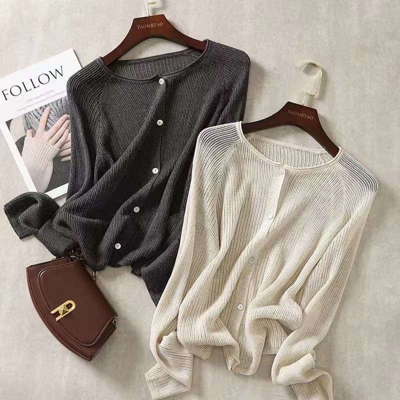 Ice silk collar linen shawl sun protection clothing for women, thin waistcoat with suspender skirt, knitted cardigan jacket, sun protection