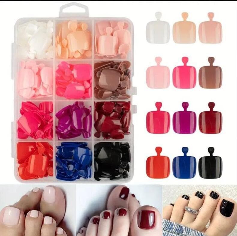 Wearable Colored Toenail Tips 12 Grids 288 Pieces Short Wearable Toenail Tips Removable Toenail Tips