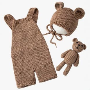 Cross-border Newborn Full Month Baby Photo Outfit Studio Photography Teddy Bear Three-piece Set Theme Prop
