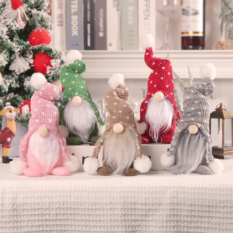 Christmas Rudolph Faceless Doll Forest People Knitted Hat Ball Dwarf Figure Stand Ornament Modern Minimalist Style Festive