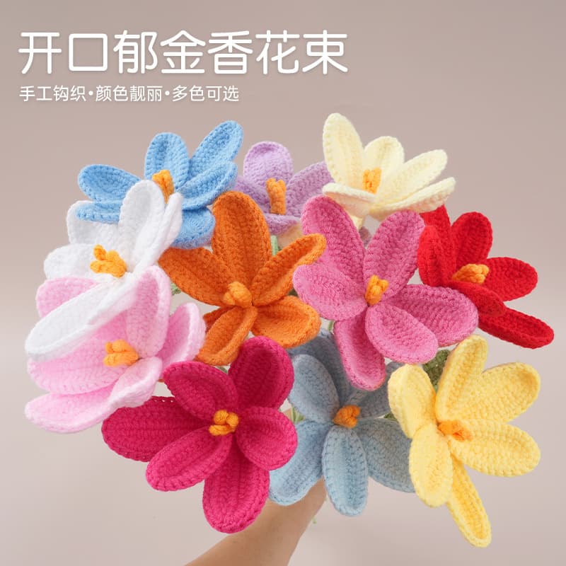Open Tulip Artificial Flower Macaron Color Home Decoration Crochet Flower Wedding Handmade Yarn Flower