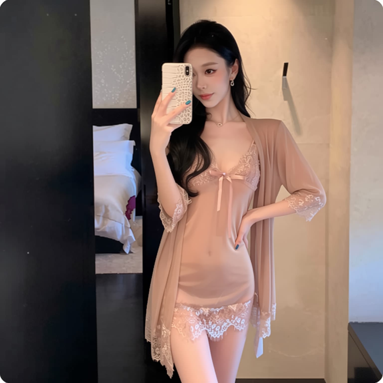 Plus Size Lingerie for Women, Sheer Sexy Lace Babydoll Chemise Set with G-String, Drop Shipping Available