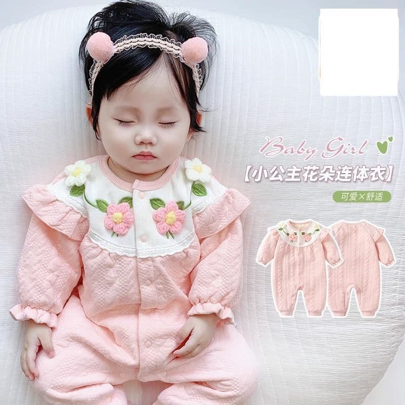 Newborn Internet Celebrity Baby Jumpsuit Super Cute 100-Day Full Moon Clothes Baby Princess Double-Layer Long-Sleeved Crawler Suit