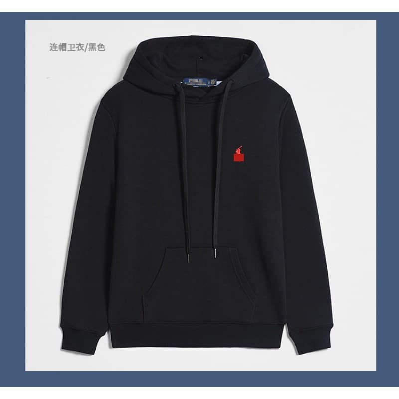 Cross-border Paul POLO Pony Logo Embroidered Pure Cotton RL Hooded Sweatshirt Men's Casual Solid Color Cardigan Factory Supply