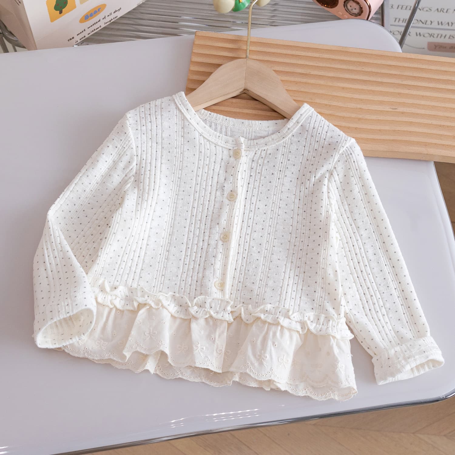 Girls Princess Style Base Layer Shirt 26 New Spring Autumn Fashionable Cardigan Patchwork Knit Top Baby Round Neck Casual