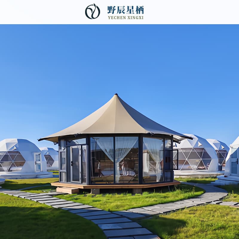 Outdoor high-end luxury tents for hotels and guesthouses, single-peaked camping tents, PVC membrane structure tent manufacturers.
