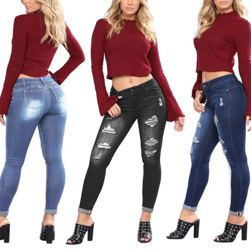 Plus Size Women's Ripped Stretch Jeans Pants Trousers