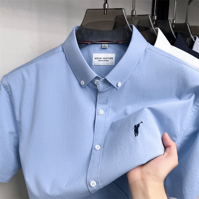 100% Cotton Embroidered Short Sleeve Shirt for Men 2026 Summer New Style Middle-Aged Casual Breathable All-Cotton Men's Shirt