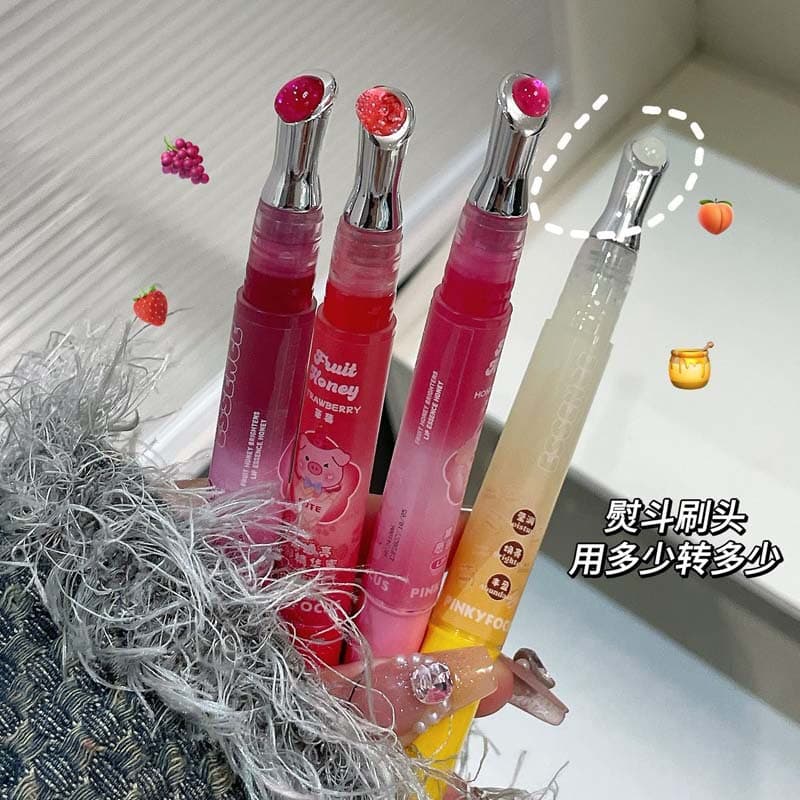 PinkyFocus Fruit Honey Translucent Lip Essence Honey Moisturizing, Anti-Drying, Concealing Lip Lines and Plumping Lip Oil