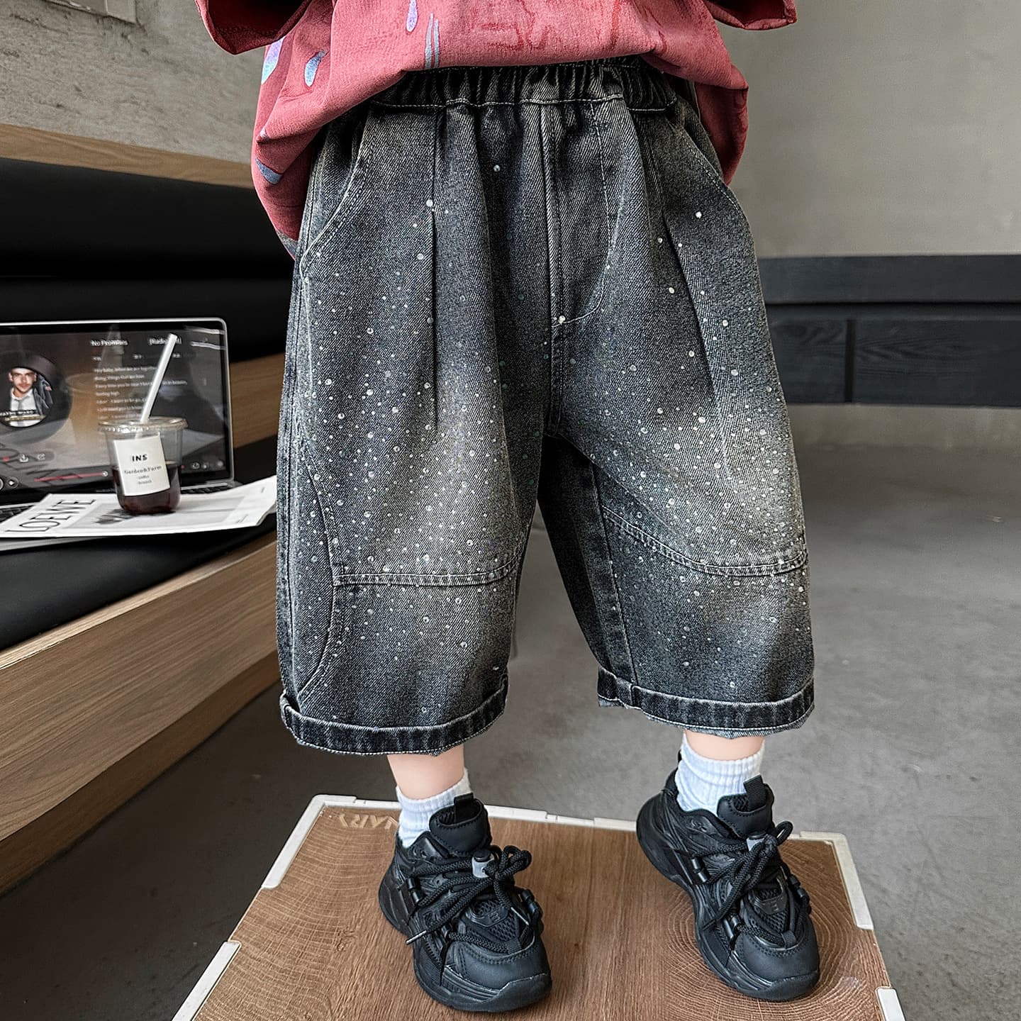 Boys' Denim Shorts 2026 New Summer Children's Rhinestone Pants Thin Summer Baby Boy Shorts