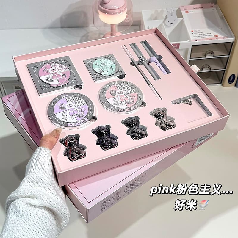 Bear Park Makeup Set, Spring Cute Pink Series 12-Piece Beginner Easy Makeup Gift Box