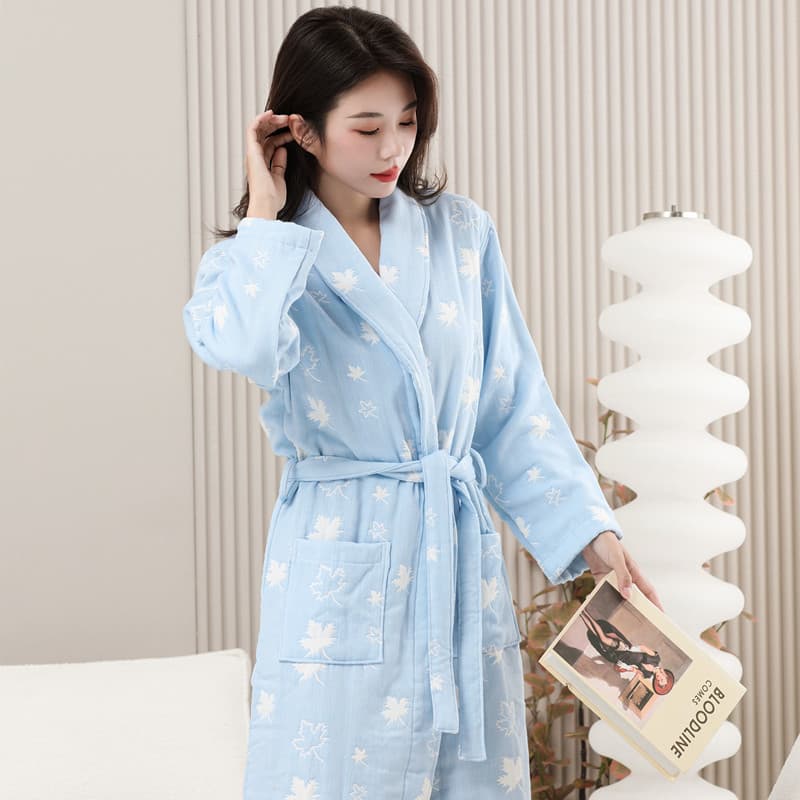 Japanese Cotton Bathrobe Autumn Winter Thickened Long Six-Layer Gauze Nightgown Men Women Couple Bathrobe Cotton Hotel Absorbent