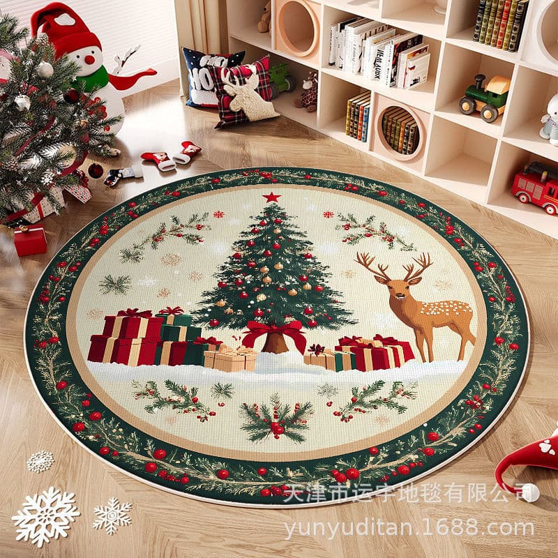Cross-border Christmas Carpet Round Living Room Floor Mat Christmas Decoration Atmosphere Mat Christmas Tree Mat Sticker Drop Shipping