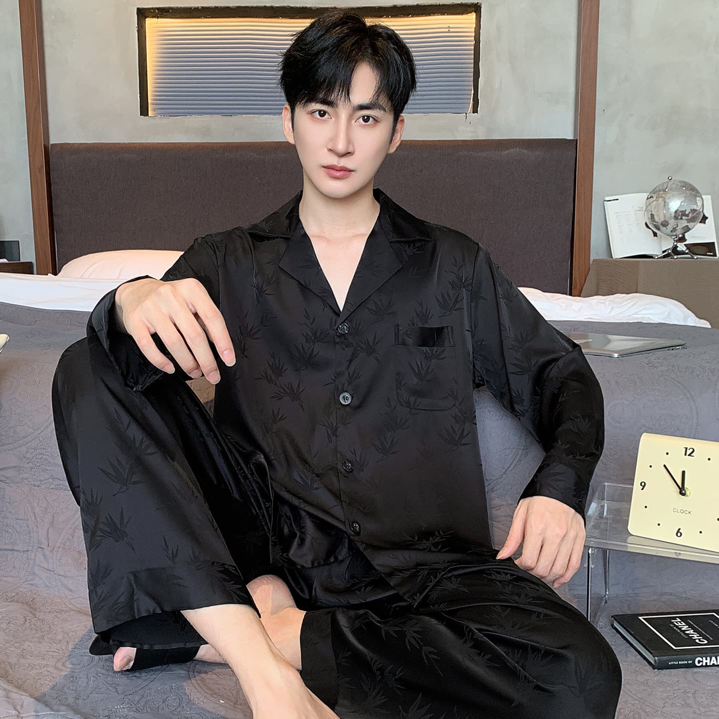 Pajamas men's ice silk long-sleeved suit 2026 new spring and autumn fat man plus fat enlarged loose large size thin spring and autumn