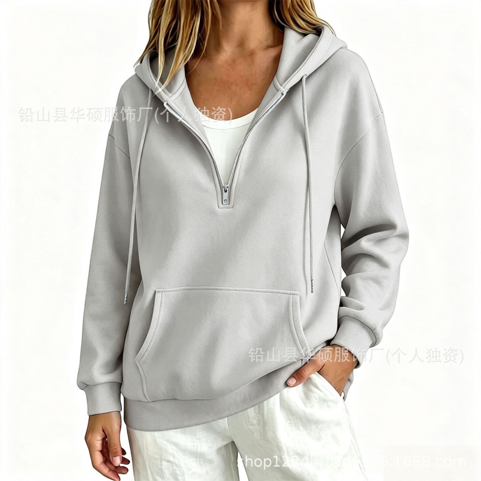 Women's Casual Oversized Hoodie with Zipper Pockets and Drawstring, Warm Pullover Jacket for Amazon Cross-Border Sales in Europe and America