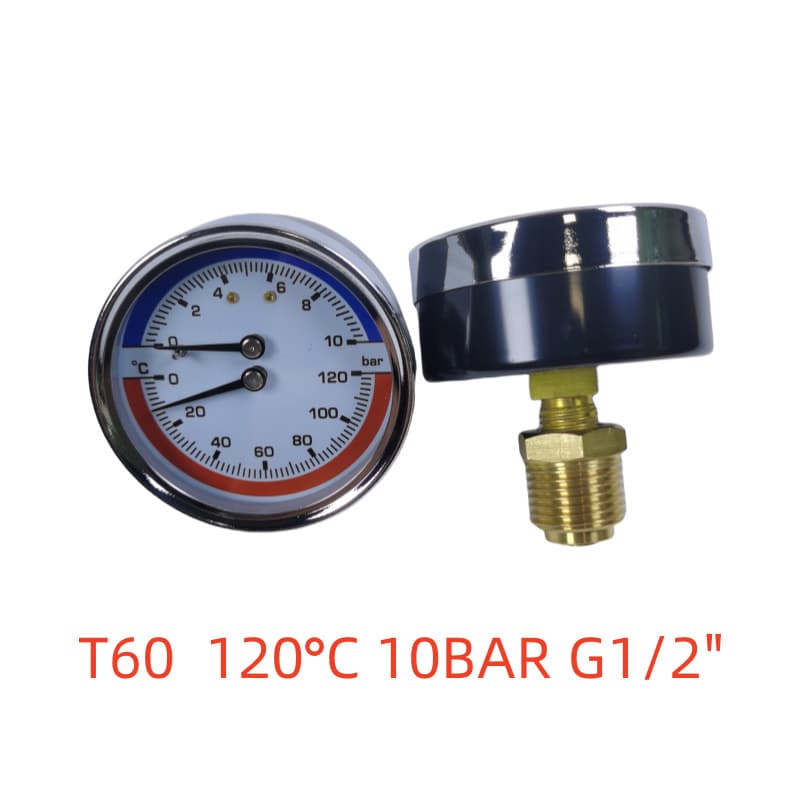 Factory Temperature and Pressure Gauge Y63 Axial Radial 6-16BAR Floor Heating Pipe Temperature Pressure Gauge Combined