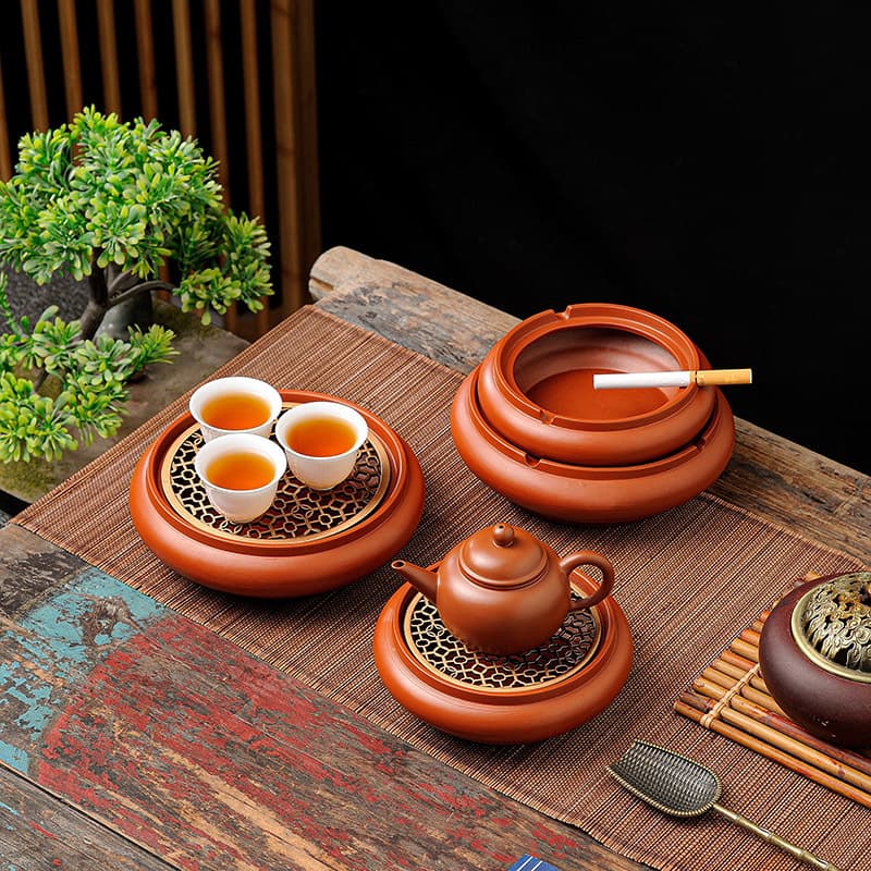 New Zisha (purple clay) and Zhuni (red clay) hand-pulled teapot holder, ashtray, dual-purpose for home and office use, tea ceremony accessories, teapot nurturing pad, tea tray