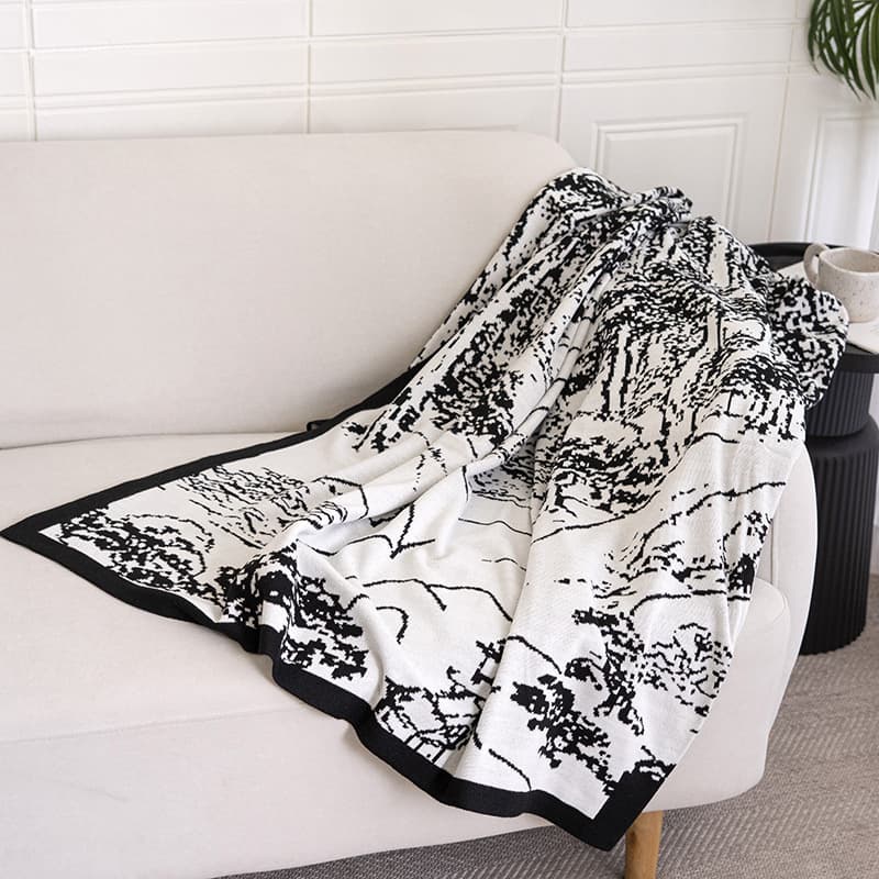 Chinese Vintage Ink Wash Painting Knitted Throw Blanket Sofa Blanket Bed Blanket Splash Ink Decorative Blanket Air Conditioning Blanket Nap Blanket
