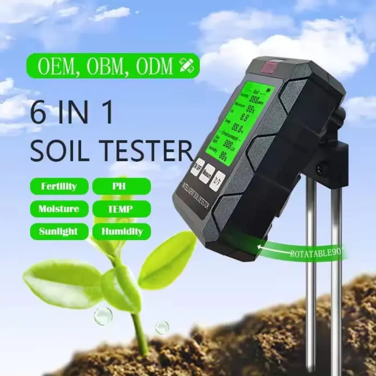 6-in-1 Soil Tester for pH, Light, Temperature, Humidity, Fertility, and Air Humidity Detection