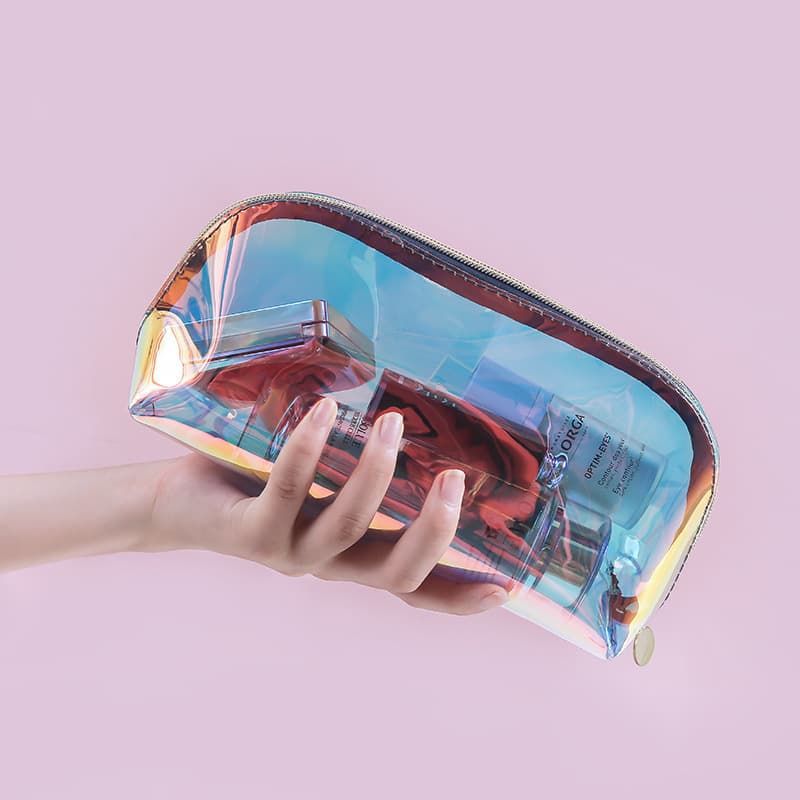 New TPU Holographic Iridescent Half-Circle Lipstick Storage Bag Travel Cosmetic Toiletry Bag Transparent Makeup Bag