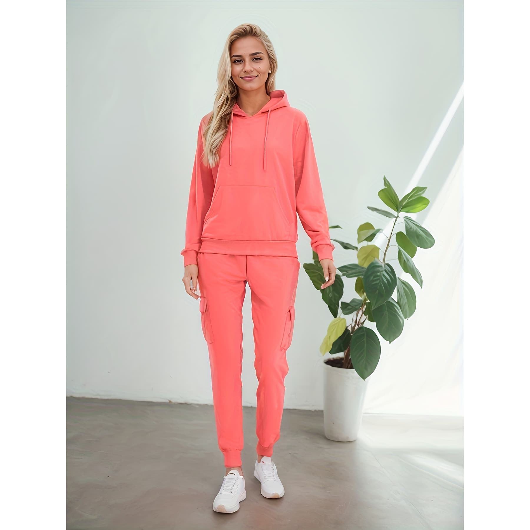 Y 79341 Oversized Solid Color Hoodie