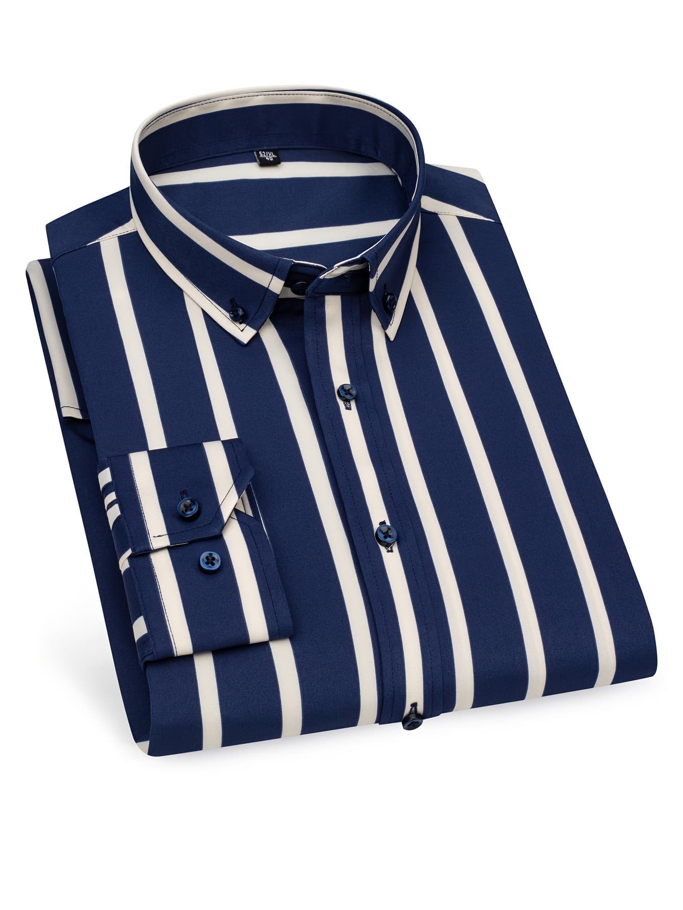 2025 New Cross-border Drop Shipping Men's Slim-Fit Striped Shirt Casual 95% Polyester 5% Spandex