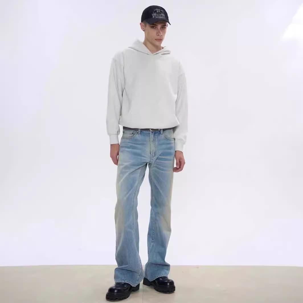 Auticup Ice Blue Vintage 517 Style Jeans Washed Slightly Flared Slim Straight-Leg Washed Denim Pants