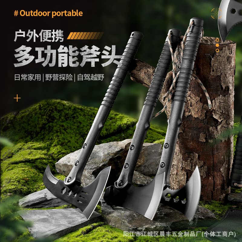 Chili Tail Axe Outdoor Tactical Axe for Camping, Car, Firewood, Multi-functional Hatchet, Firefighting, Logging Battle Axe