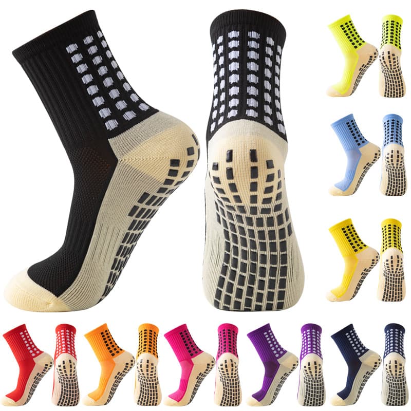 Mid-Calf Soccer Socks with Non-Slip Silicone Dots, Terry Bottom, Breathable Athletic Socks for Men and Women