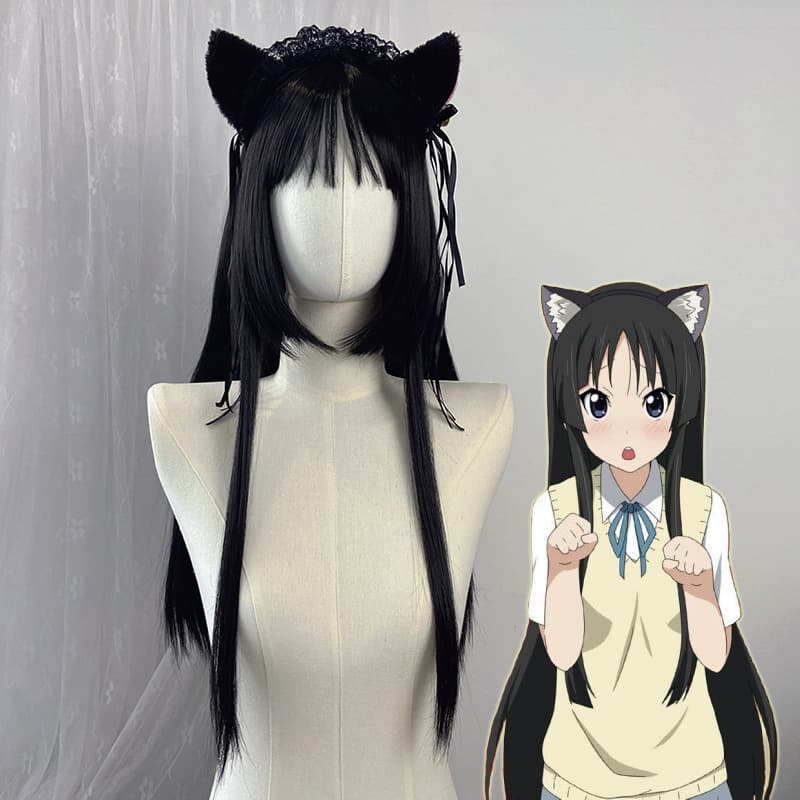 Light Tone Girl Mio Akiyama Shu Cos Wig Women's Black Princess Cut Long Straight Hair Anime Cosplay Fake Hair