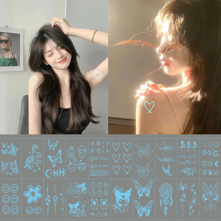 Cross-border white glow-in-the-dark temporary tattoo stickers, fluorescent lace, plain flowers, stars, butterflies, fresh and cute bridal collarbone wrist stickers.