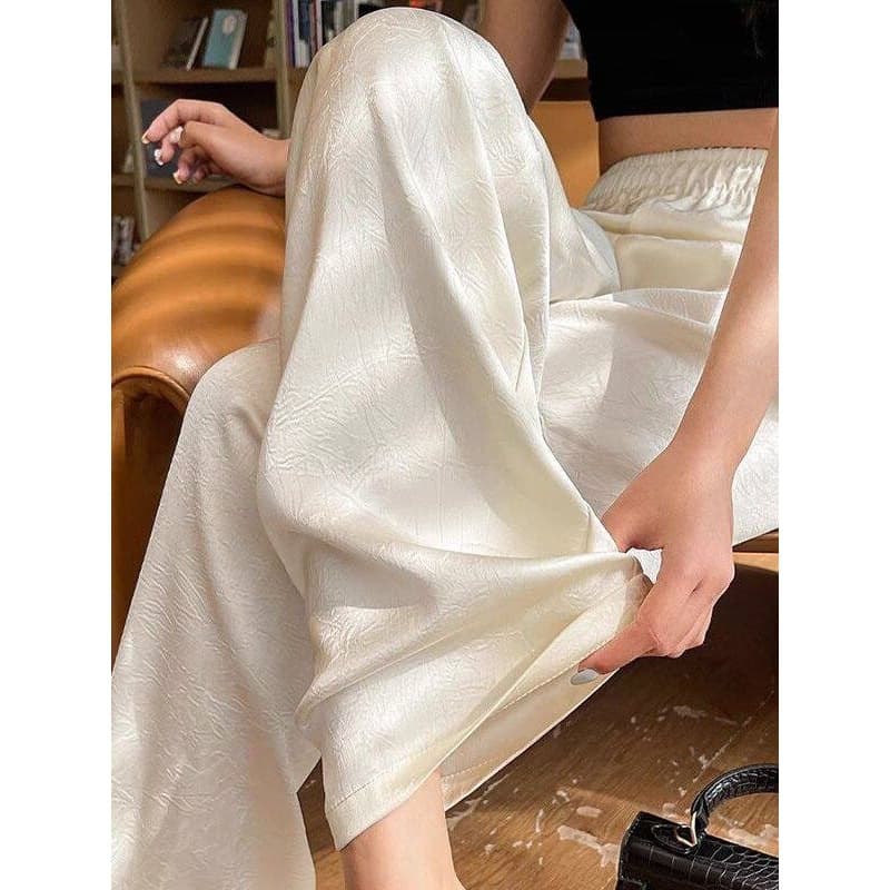 [Discontinued Stock Clearance Mulberry Silk] Silk Long Pants Summer Wide Leg Pants Loose Straight Leg Pants Satin Slim Wide Leg Pants for Women