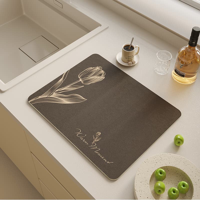 Water Absorbing Mat Countertop Mat Kitchen Entryway Dining Room Quick-Dry Drainage Mat Soft Mat Light French Style Home Floor Mat Non-Slip Mat