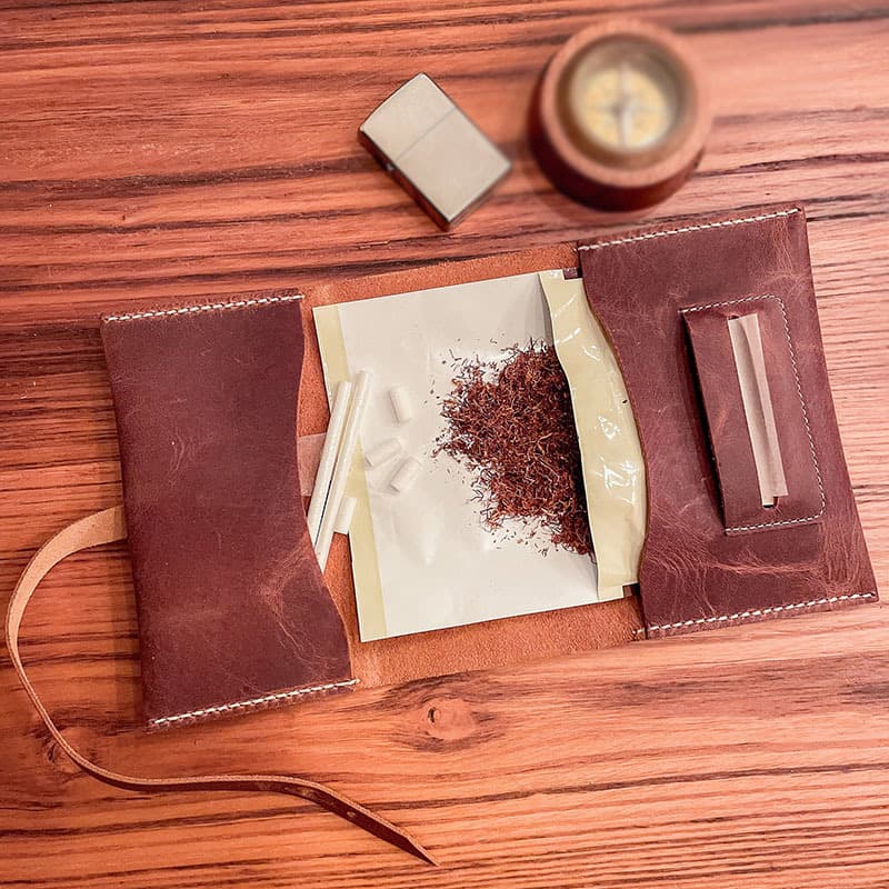 Cross-border Hot Selling Vintage Tobacco Leather Storage Roll-up Pouch Portable Tobacco Organizer Business Card Coin Purse