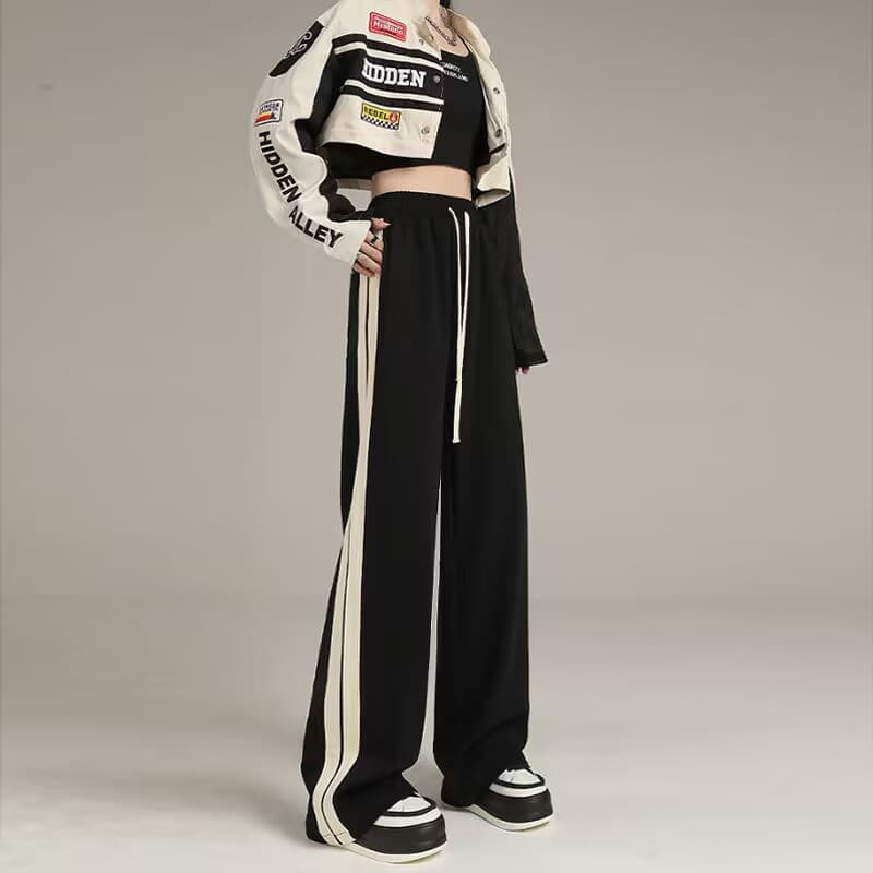 Black sports pants for women spring and autumn 2025 new casual sweatpants ins pants summer straight pants slimming wide leg pants