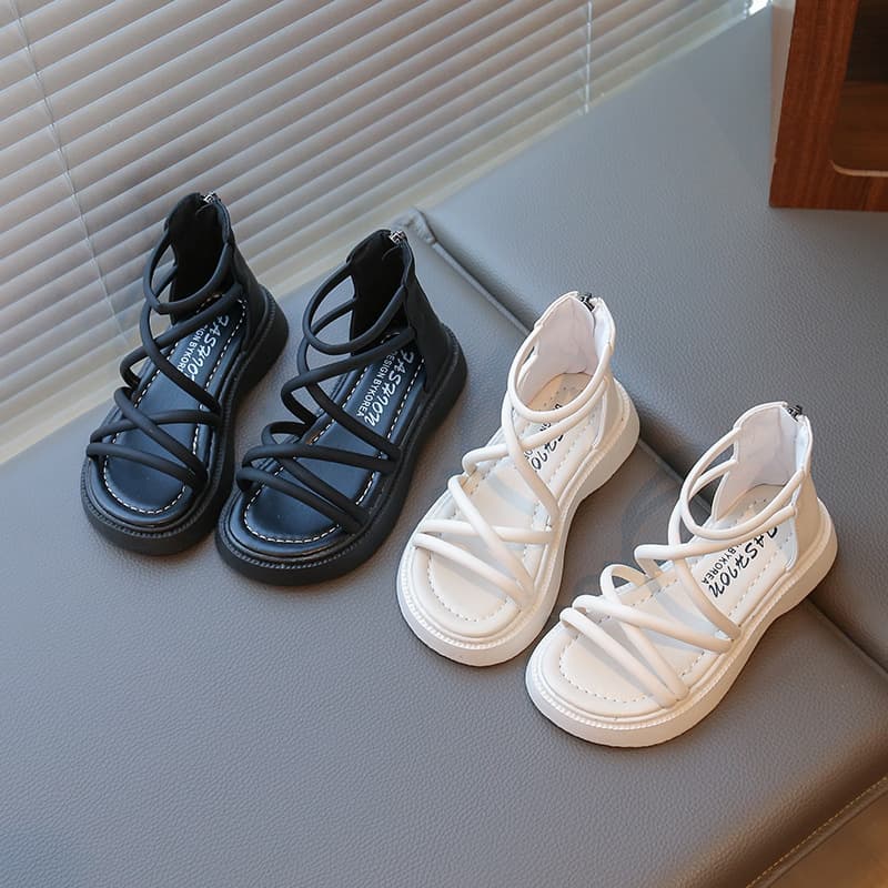 Children's Sandals 2025 Spring Summer Korean Style Girls Fashionable Open-Toe Roman Shoes Princess Style Back Zipper Performance Dance Shoes