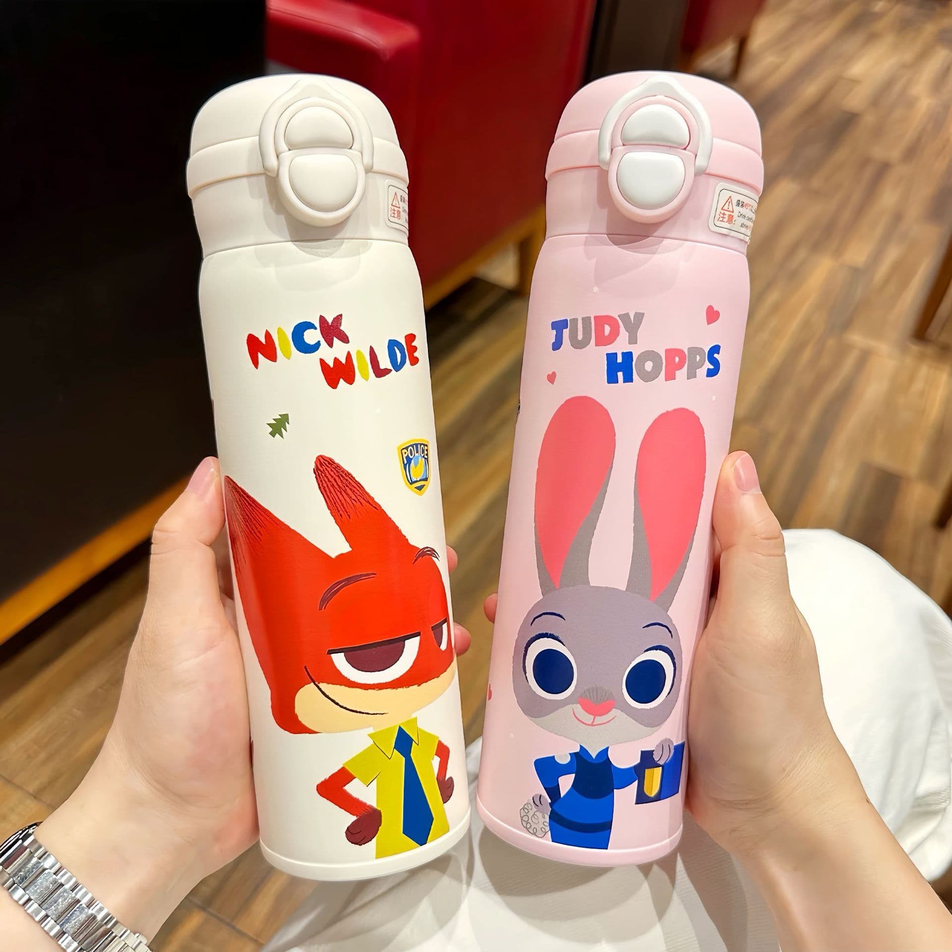 Zootopia Insulated Water Bottle Nick Judy Dual-Drink Student Portable Stainless Steel Cup for School