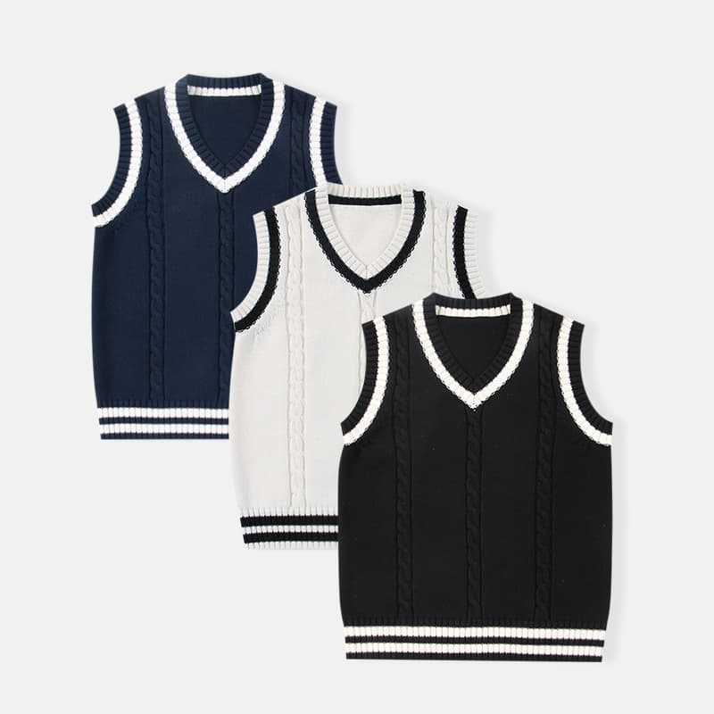 Children's Knit Sweater Vest School Uniform for Boys and Girls, Academic Style Cardigan, Kindergarten Uniform