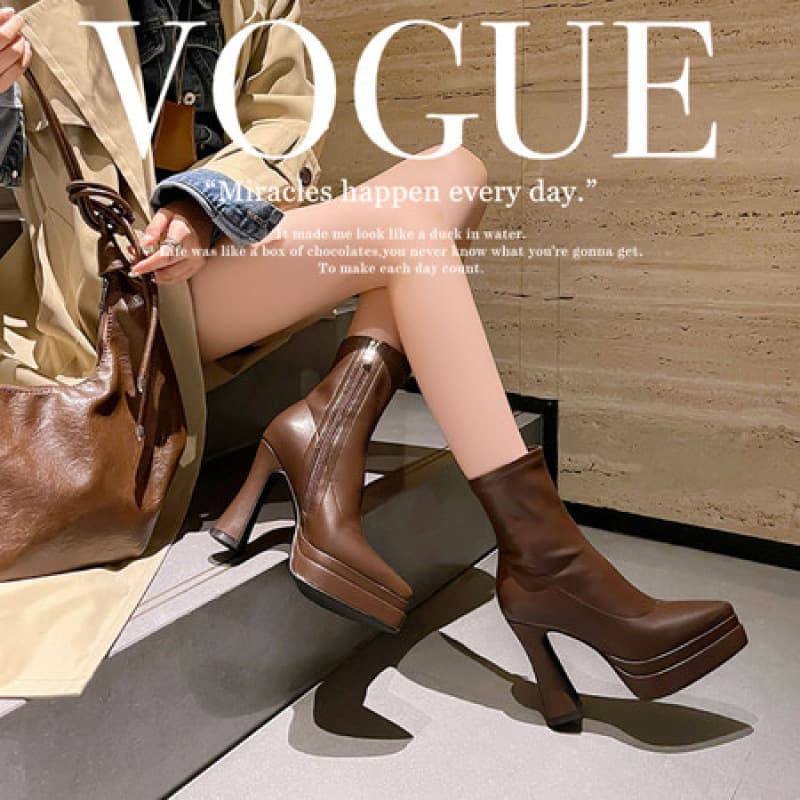 Pointed Toe High Heel Ankle Boots Chunky Heel Stretch Boots Slim Boots Stiletto 2025 High Heel Thick Heel Women's Boots Platform