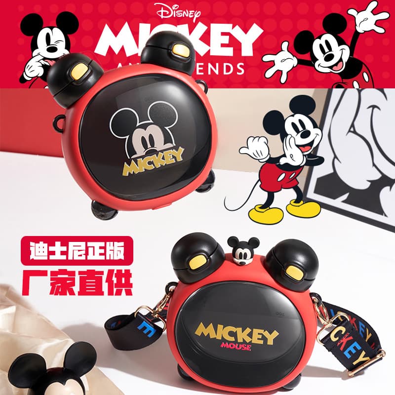 Genuine Mickey Water Cup Internet celebrity male and female students cute double drinking cup plastic personalized water cup diagonally across large capacity kettle