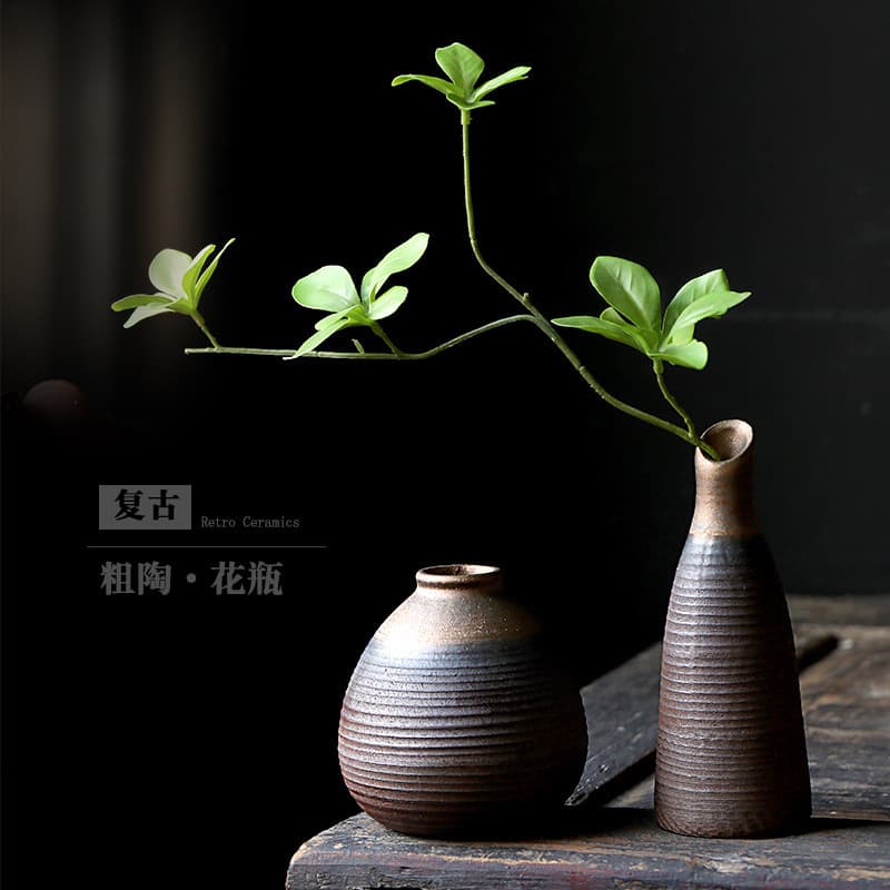Antique Ceramic Mini Vase, Creative Desktop Flower Vase, Chinese Coarse Pottery Hydroponic Vase, Tea Ceremony Decoration